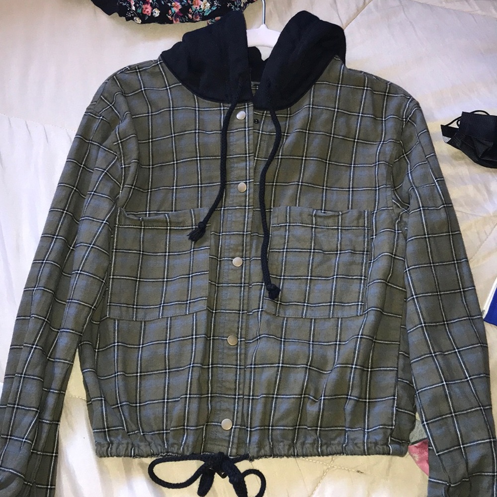 green hoodie/button up shirt🍃